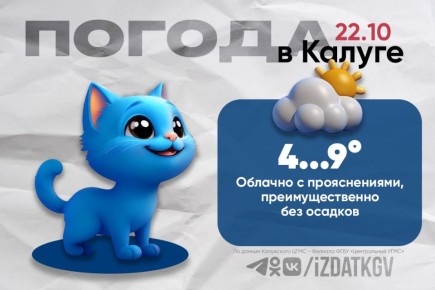 Доброе утро, калужане!. Сегодня в Калуге и области — облачно с прояснениями, преимущественно без осадков