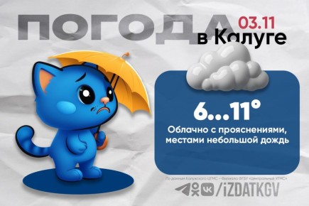 Доброе утро, калужане!. Сегодня в Калуге и области — облачно с прояснениями, местами небольшой дождь