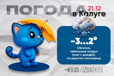 Доброе утро, калужане!. Сегодня в Калуге и области — облачно, небольшие осадки (снег с дождём), на дорогах гололедица