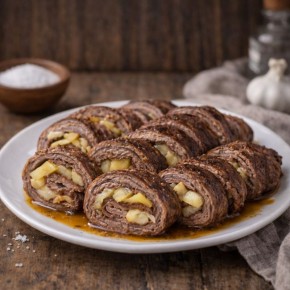 Осенний рулет из говядины с грушей и сыром — уют на тарелке