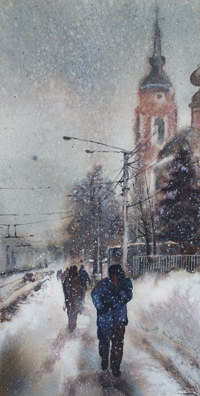 Снежная Калуга в акварелях Юлии Стейнберг