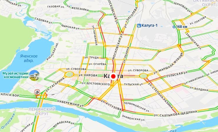 В четверг калужане встали в пробках на десятке центральных улиц