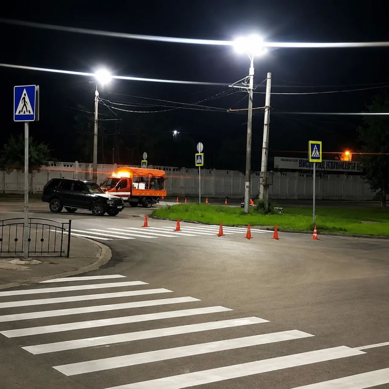 Продолжаем обновлять разметку на пешеходных переходах Продолжаем обновлять разметку на пешеходных переходах